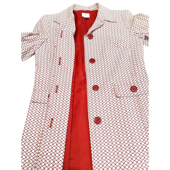 Apt. 9 Lined Hidden Buttons Cotton Blend Coat Stretch Red White Womens Size 6 - Picture 7 of 9